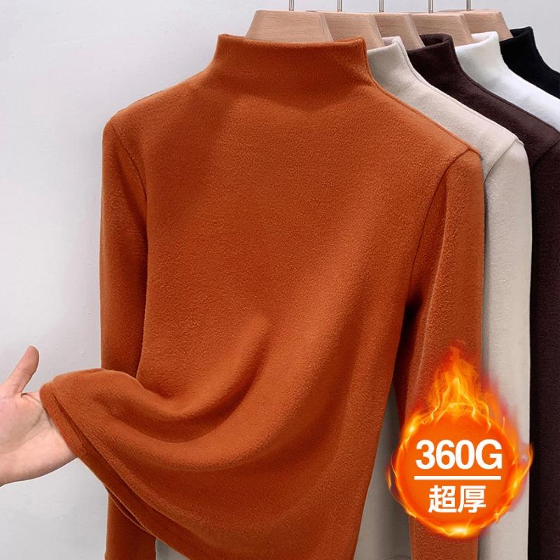 Semi-turtleneck German Velvet Bottoming Shirt with Women's Autumn and Winter Velvet Thickened New Abraded Slim-fit Top