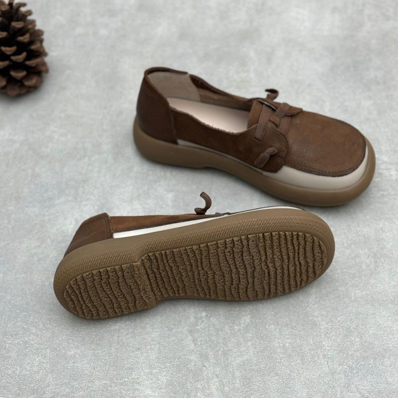 Johnature Мокасины из натуральной кожи с мягкой подошвой, женские туфли без застежек в стиле ретро с круглым носком на плоской подошве