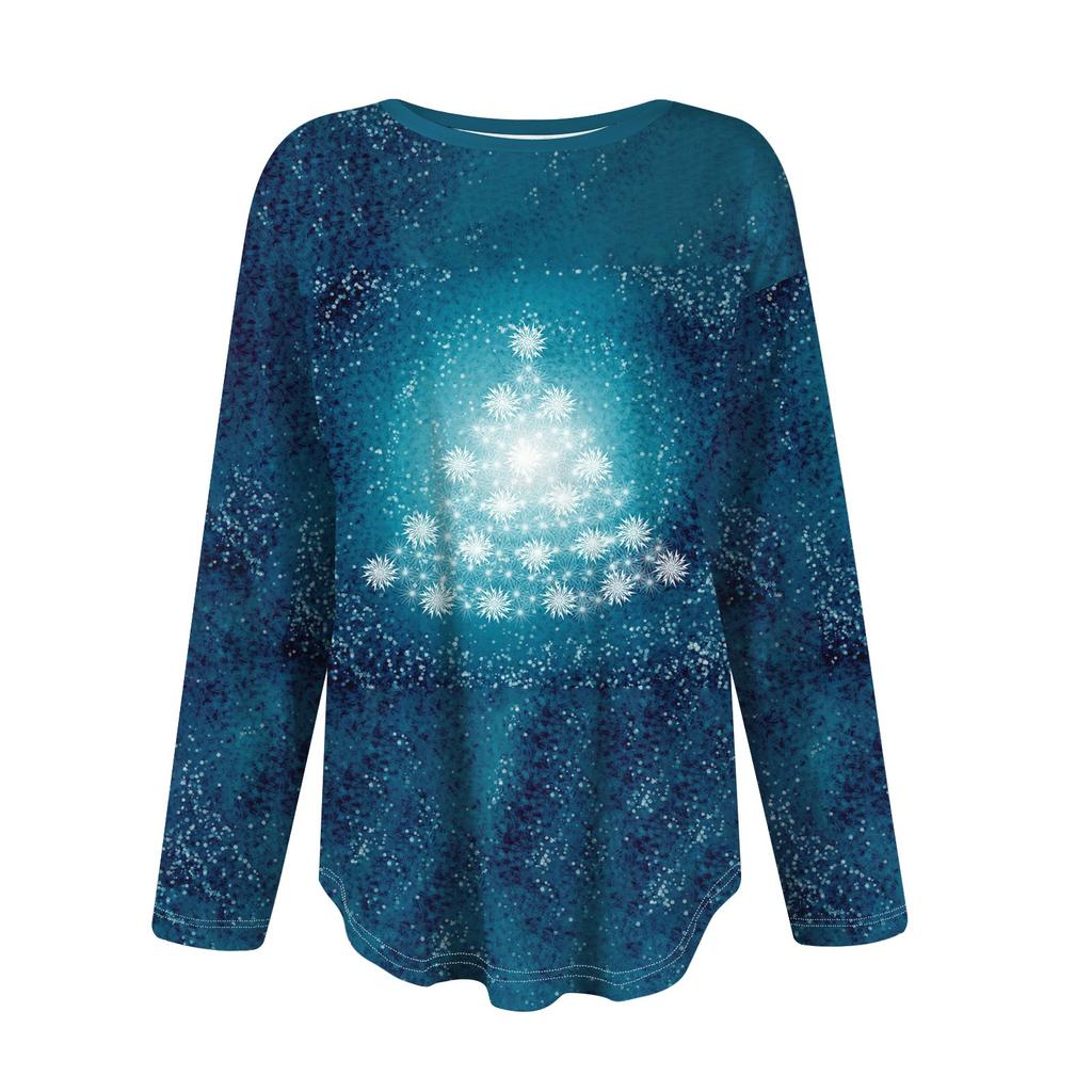 Женская модная повседневная футболка с круглым вырезом и длинным рукавом с рождественским принтом