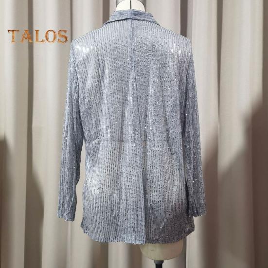 Женский кардиган с пайетками, пальто, блестящий открытый спереди, облегающий однотонный пиджак с длинным рукавом, уличная одежда для вечеринок, клубов, баров, выступлений на сцене