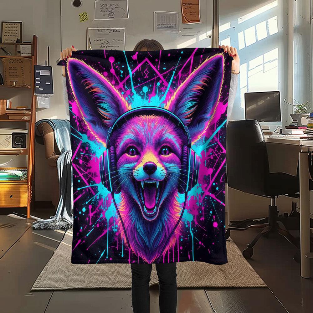 1Pc Animal love music Print Flannel Blanket, High quality Comfortable for All Seasons, Home Decor, Warmth and Comfort, Perfect for Christmas Gifts