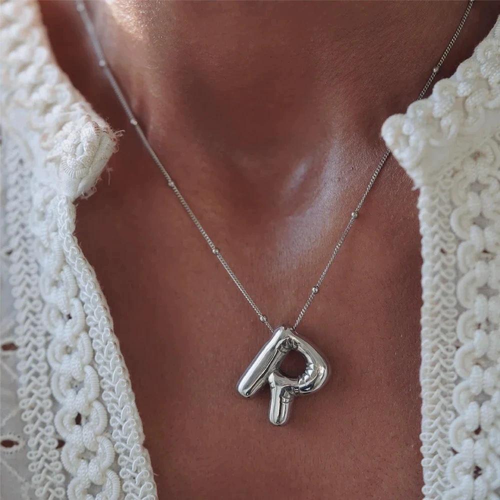 LT-12056 Stainless Steel 18K Gold Balloon Letter Necklace Silver Bubbles 26 English Alphabet Pendants Jewelry