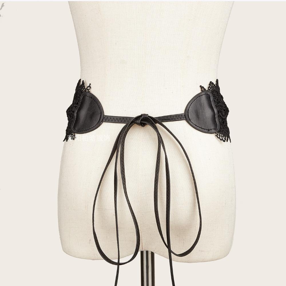 Boho Style Soft Lace Waist Belt Self Tie Wrap Around Bow Tie Belt Cinched Waistband Wide Obi Belt for Dresses