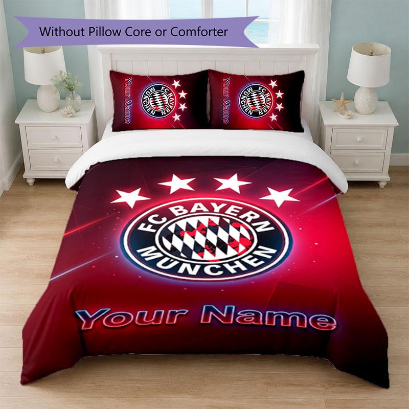 Bayern Munich Custom Name Text Bedding Set 1 Duvet Cover+2 Pillowcases Soccer Logo Personalized Gift For Special Occasion Bedroom Decor