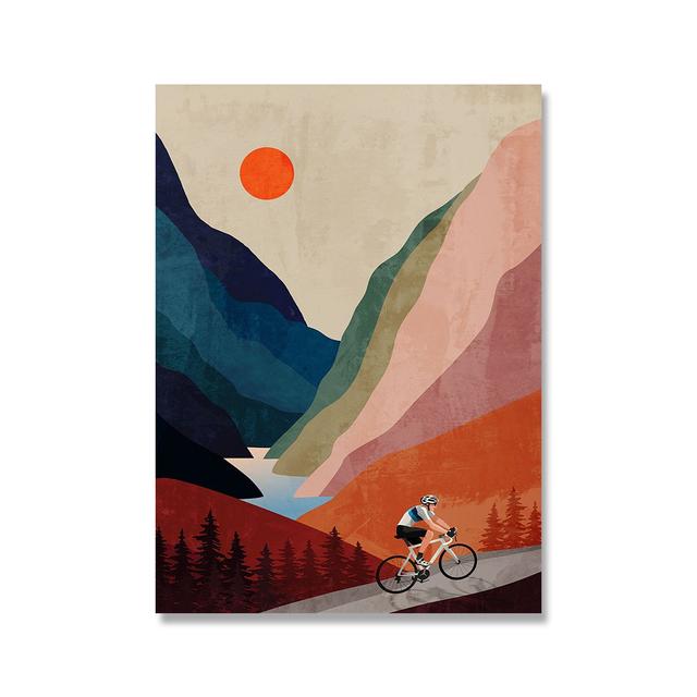 Абстрактный горный постер закат Велоспорт Холст Картина Скандинавская настенная живопись с принтом велосипедист подарки современная картина для декора гостиной