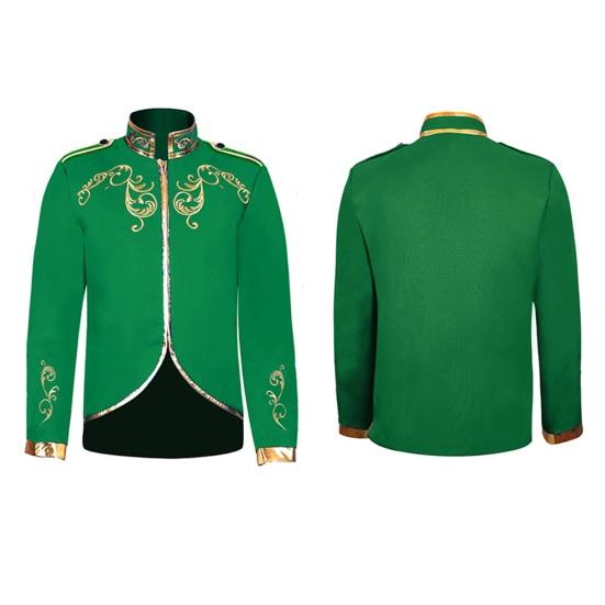 Мужская куртка со стойкой, длинным рукавом, золотым вышитым узором, короткое пальто, приталенного силуэта, костюм на Хэллоуин, дорожная одежда