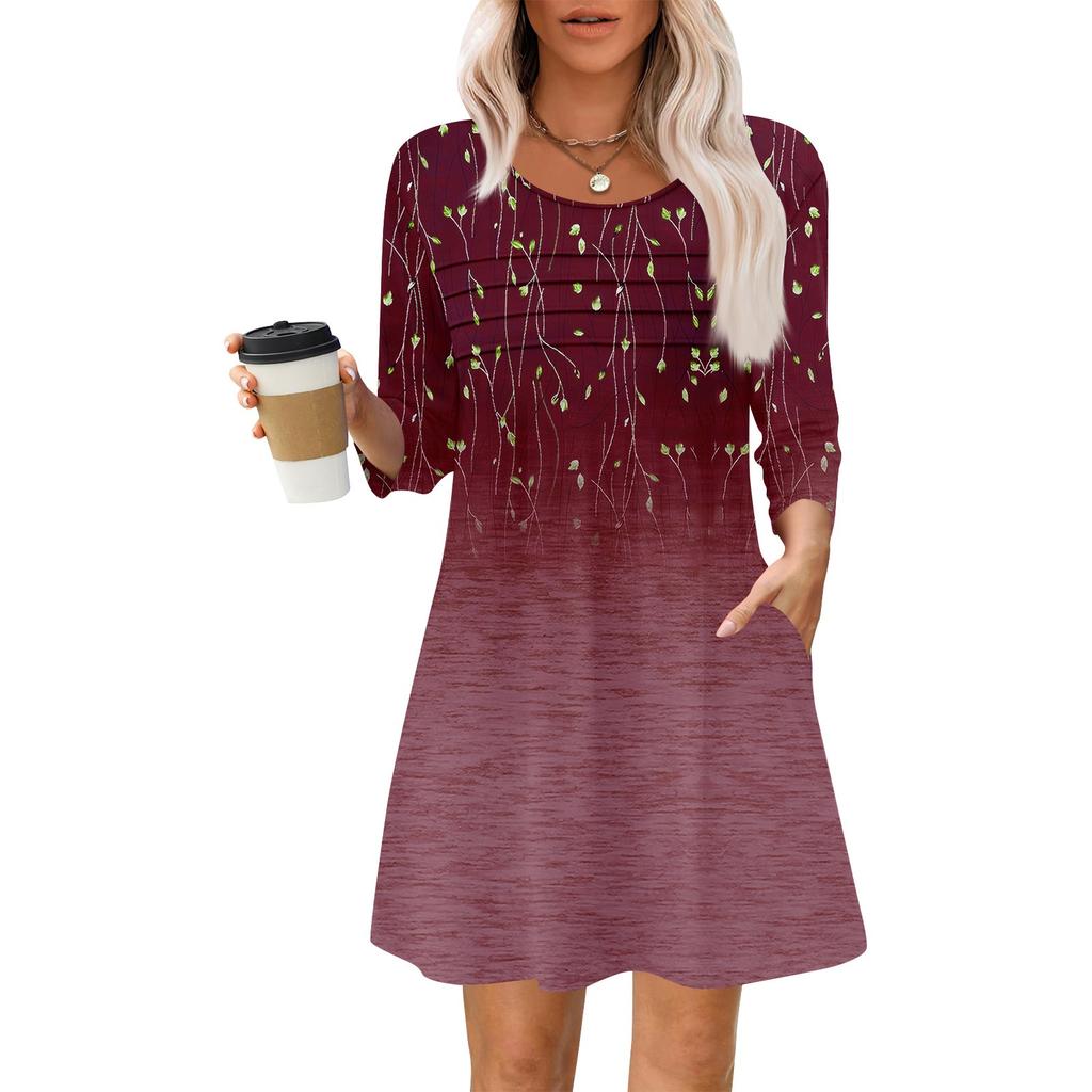 Женские летние повседневные лепестковые узкие полосатые платья с длинным рукавом и плиссировкой с цветочным принтом