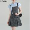 Women College Style Ruffled Neck Bow Knot Polka Dots Patchwork Pleated Dress