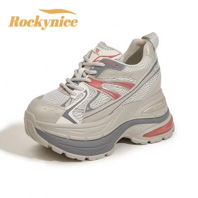 10СМ Воздушная сетка Синтетическая микрофибра Кожа Повседневная спортивная обувь Женская Осень Вулканизированные Массивные кроссовки Смешанный цвет Модная обувь