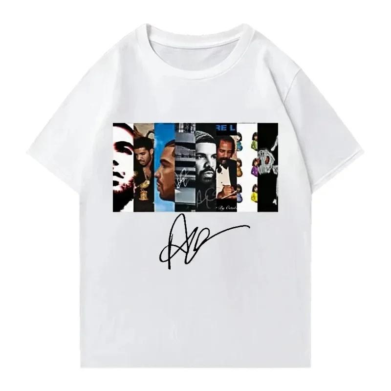 Summer Rapper Drake Character Printed for Unisex Women Hiphop Fashion Retro Short Sleeved Loose Casual Pure Cotton Tshirt