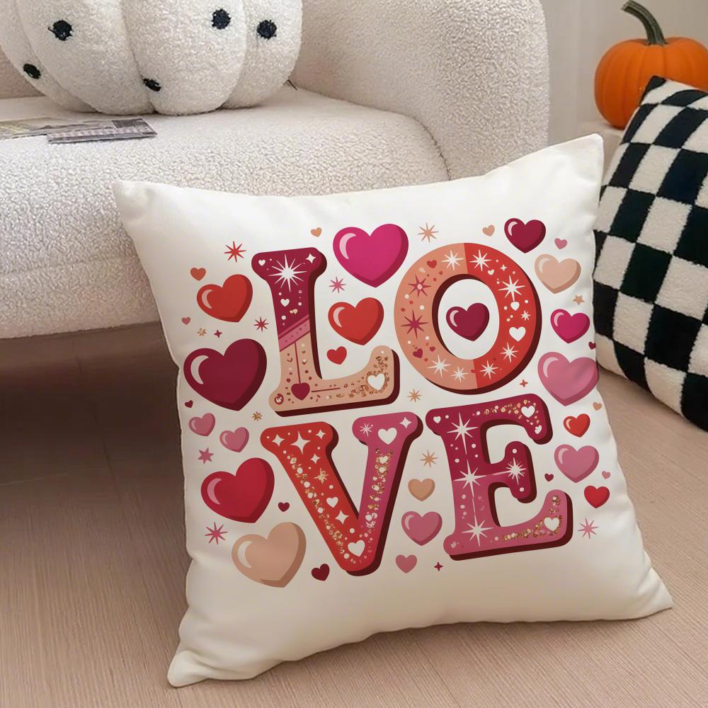 LOVE Cushion Cover Linen Pillow Case Soft Breathable Protective Couch Room Decoration