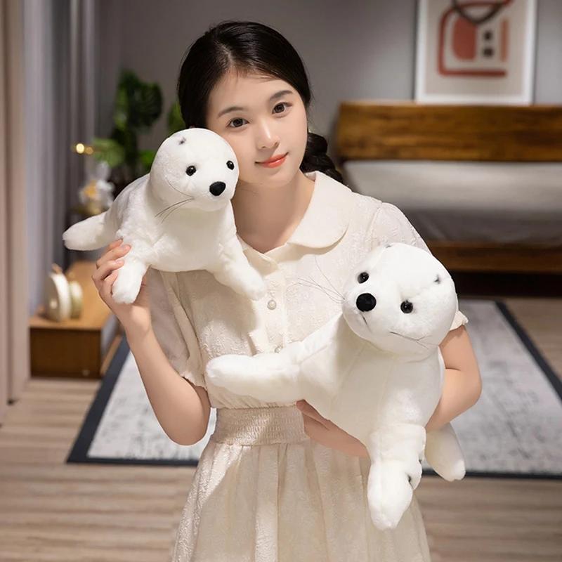 35cm/45cm Super Cute Anime White Sea Lion Plush Toys Soft Stuffed Comfy Huggable Sea Lion Doll Nice Gift To Family for Birthday
