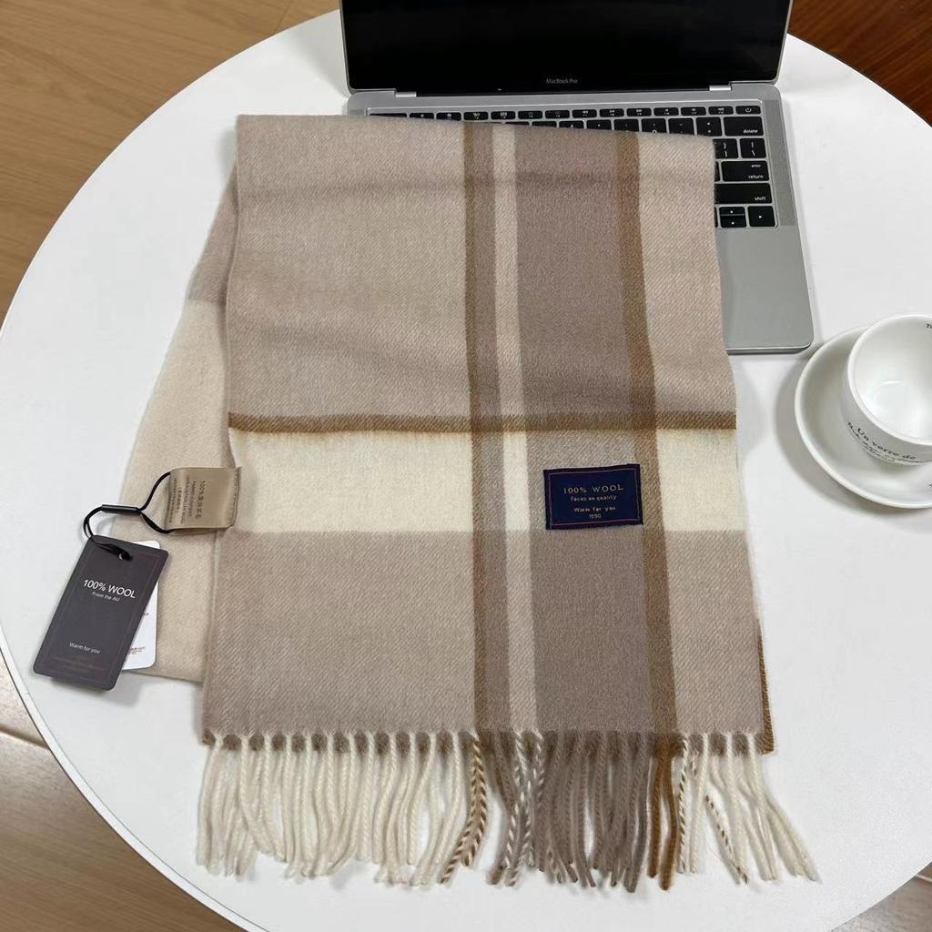 Men Scarf 100% Wool Plaid Warm Soft Muffler Female Winter Autumn Couple Cashmere Windproof Stripe Tassel Shawl Male Thick Scarf