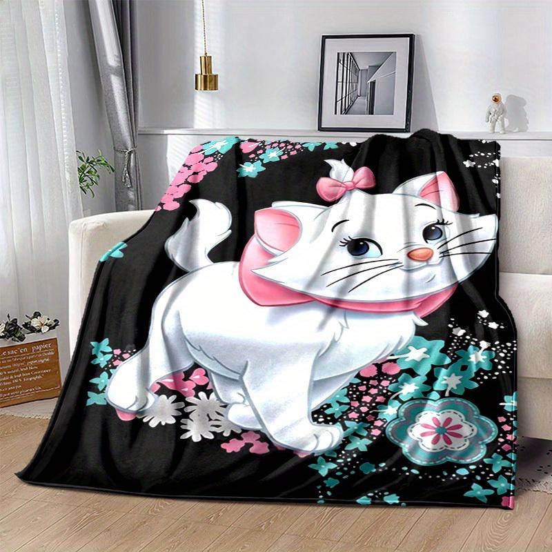 1PC Cartoon Marie Cat Print Blanket, Seasonal Universal, Home Decoration, Throw, Quilt, Soft Flannel Throw Blanket, Versatile & Cozy for Bedroom,Cute