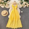Hollow Floral Sexy Neck Backless Halter Dress Women's Holiday Style Long Dress