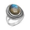 Natural Labradorite Gemstone Solid 925 Sterling Silver Beaded Split Shank Ring For Women & Girls Size 5 To 12
