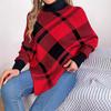 Vintage Christmas Chequer Knitwear Cardigan Sweater Stand Collar Loose Long Sleeve Top Autumn Winter