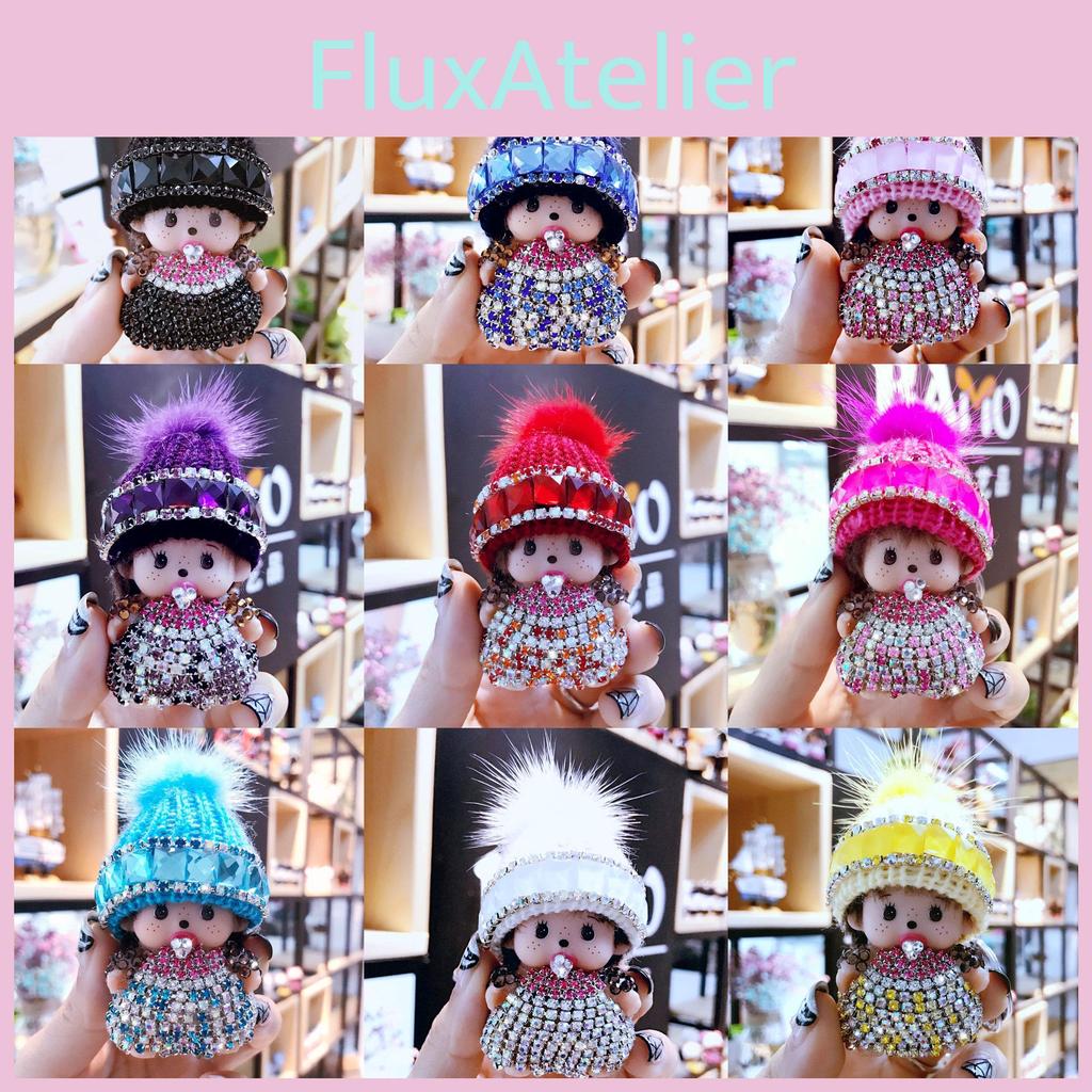 Уникальный брелок Monchhichi Вязаная шапка Меховой кулон Украшен сверкающими кристаллами