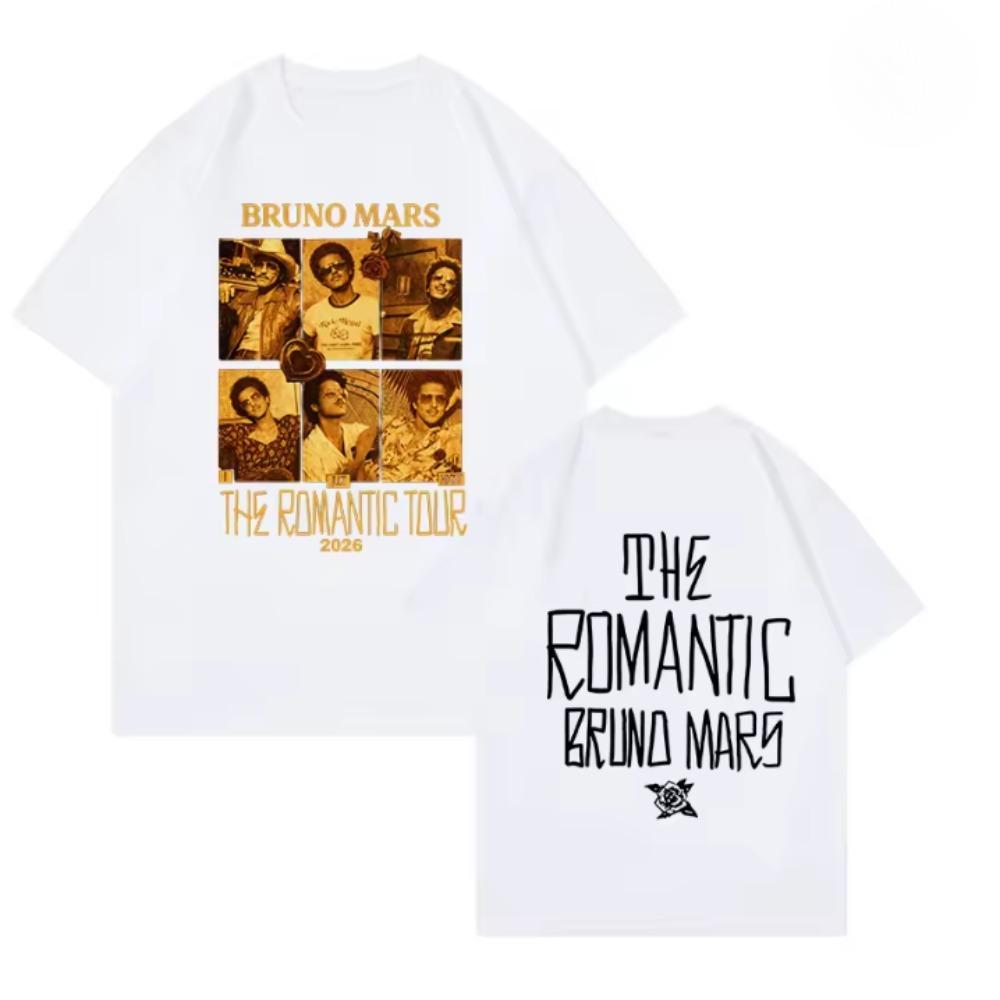 2026 Bruno Mars Romantic Tour Tshirt Tour Date Back Side Doublesided Cotton Tshirt Highquality Tees
