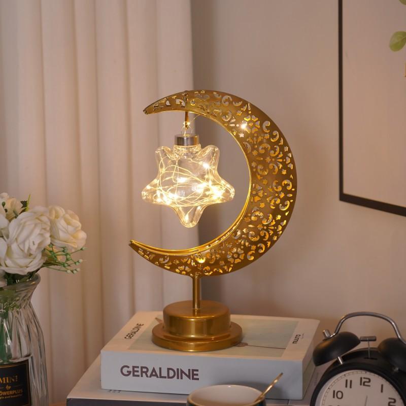 1 Pcs Golden Ramadan Moon Led Lamp Decoration Home Metal Ramadan Lamp Decoration Eid Al-Adha Muslim ZH