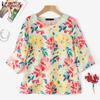 Women Casual Round Neck 3/4 Sleeve Loose Floral Blouse