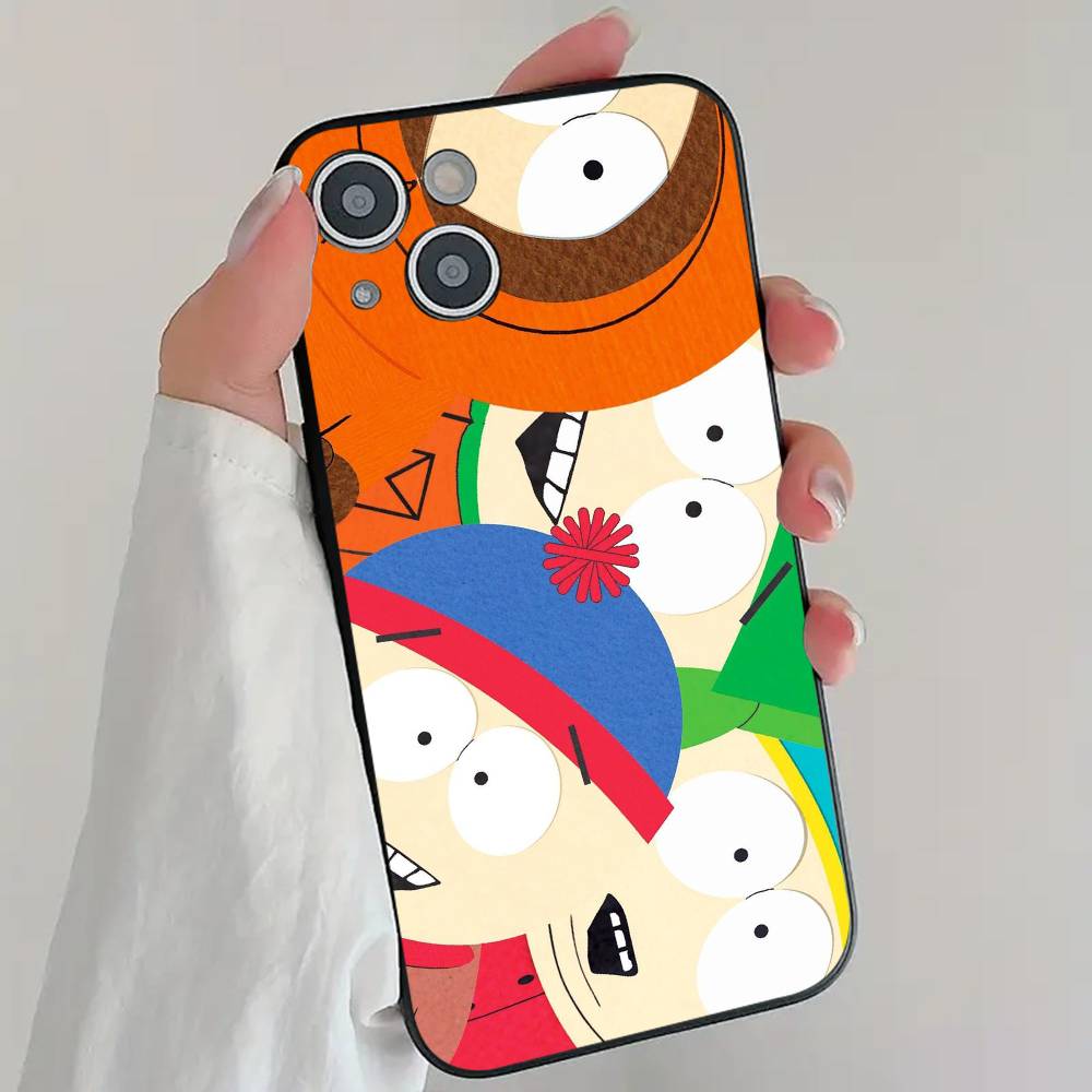 Anime S-South P-Park Phone Case Cool Black Silicone Soft For IPhone 16 15 14 13 12 11 X XR Plus Pro Max Plus