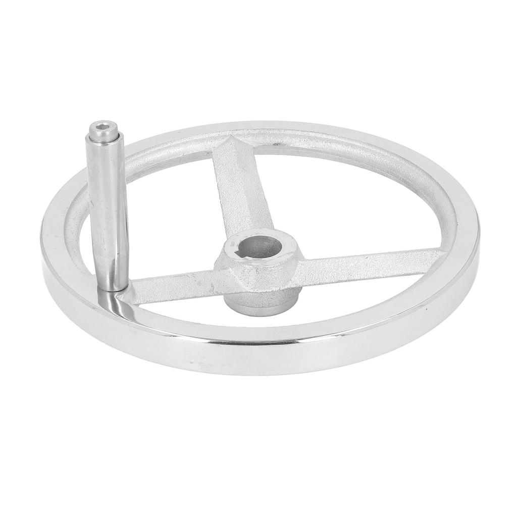 Rotary Handwheel 250mm Dia Cast Iron Chrome Plated 3 Spoked with Revolving Handle for Lathe Milling