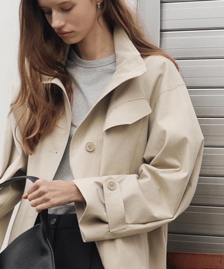 Q'SRB Nocturne High-Neck Cotton Half Trench Jacket