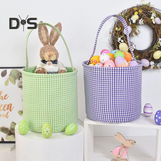 Пасхальное ведерко в клетку для детей, сумка для хранения в детской, подарочная корзина для новорожденных с ручкой для вечеринок по поиску пасхальных яиц