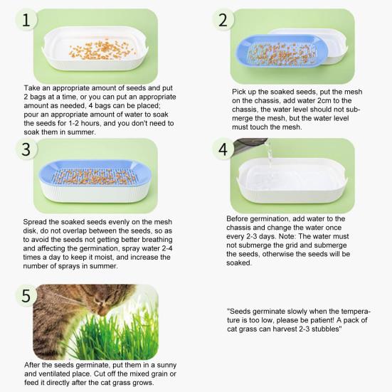 Cat Grass Planter Soilless Planting Visible Water Level Drain Grid U-hole Sturdy Sink Detachable Catnip Grow Box Pet Supply