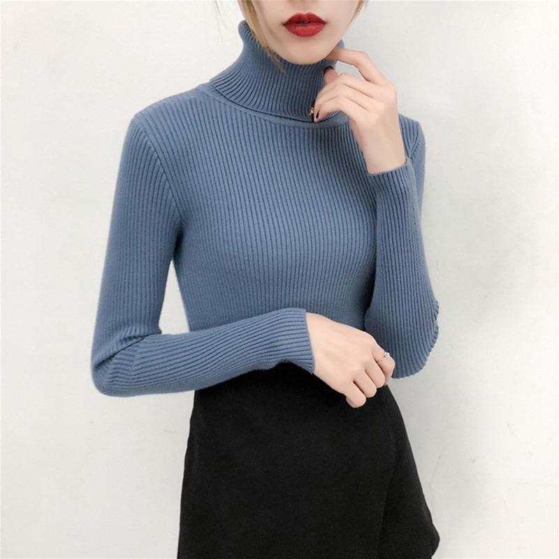 Водолазка свитер женский с базовой рубашкой осень и зима новый длинный рукав теплый тонкий однотонный свитер