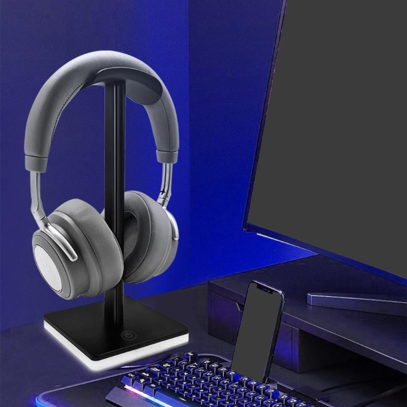 Universal Aluminum Headphone Stand Headsets Holder With Touch Control Lighting Modes And Space Saving Vertical Design