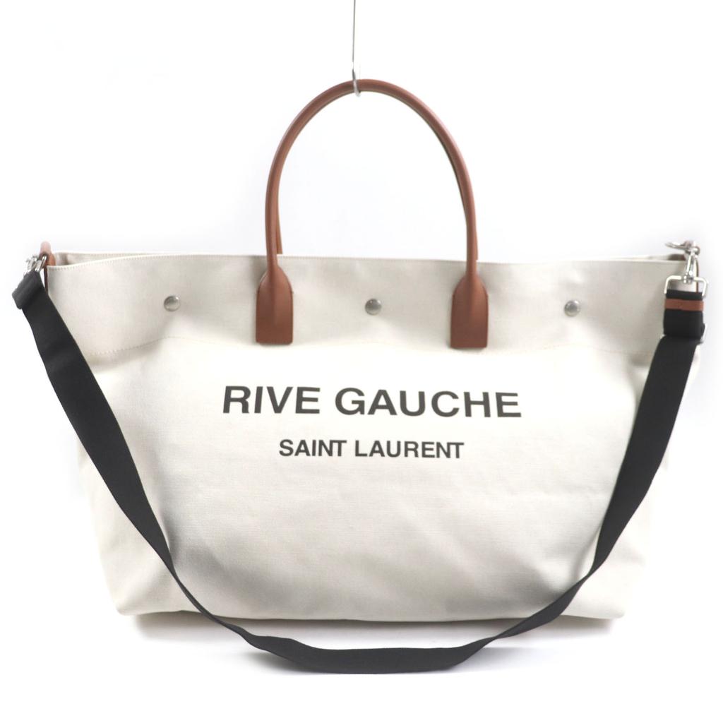 Excellent SAINT LAURENT PARIS Tote Bag Rive Gauche Maxi 2WAY Beige brown 685543 Used
