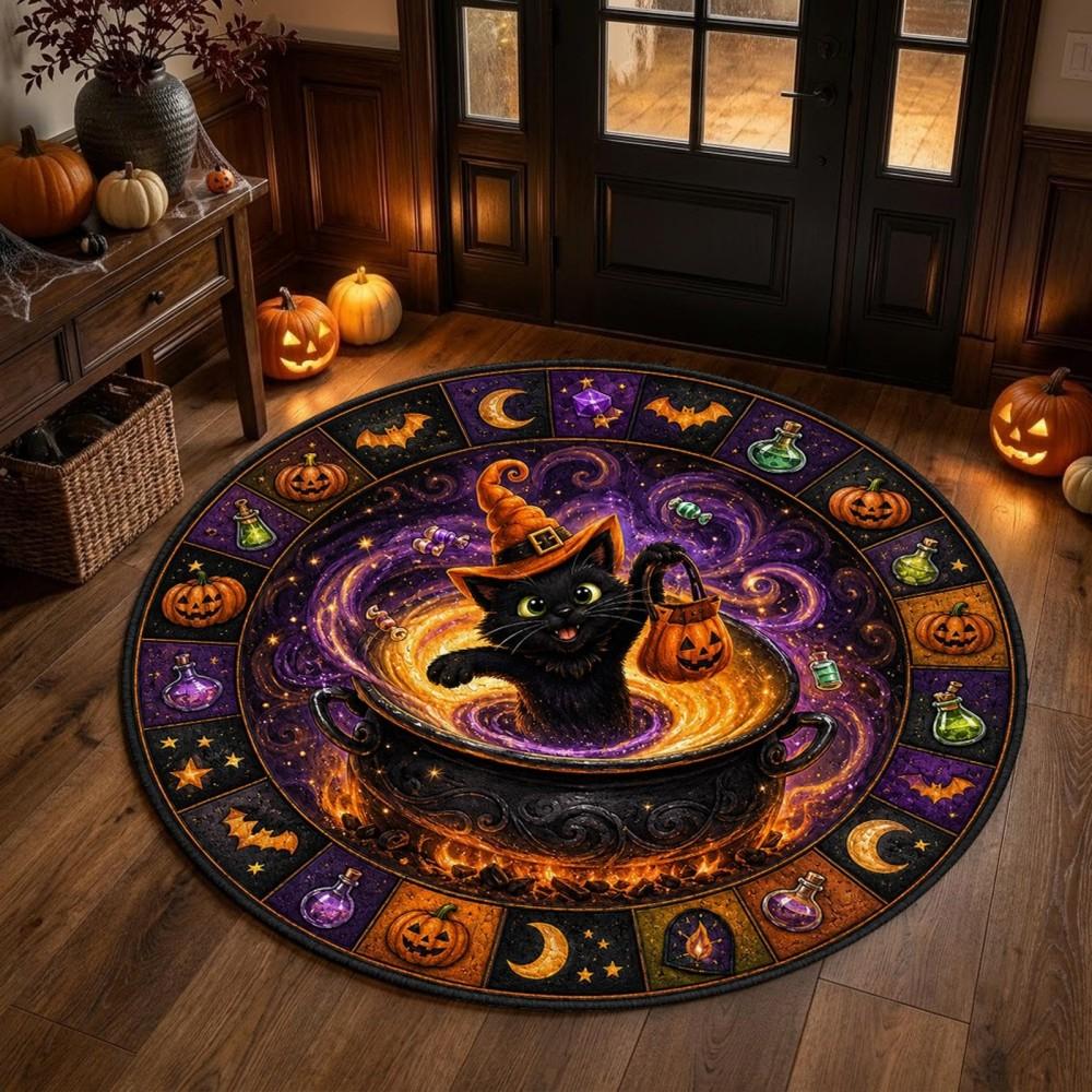 Halloween Front Back Door Witch Black Cat rug Corridor Dinning Cauldron Carpet Living Room Sofa Round Area Rug Home Decor