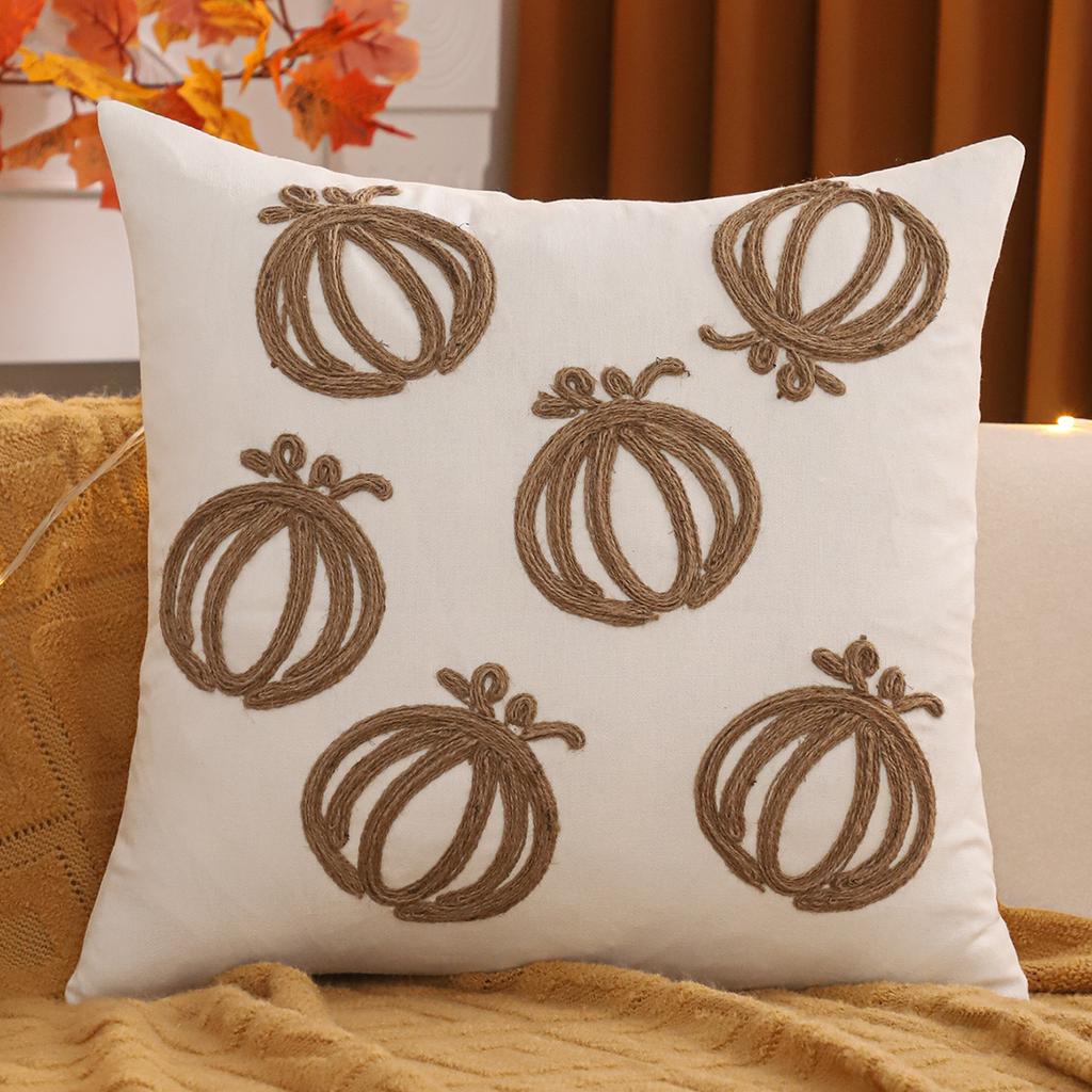 1 Pc Halloween Decoration Throw Pillow Cover Pumpkin Embroidery Natural Jute Canvas Autumn Thanksgiving Harvest Home Living Room