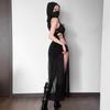 AltGoth Coquette Dark Gothic Сексуальное Платье Женское Винтажное Y2k Cyberpunk Прозрачное Трикотажное Платье с Вырезом И Разрезом С Высокой Талией И Капюшоном