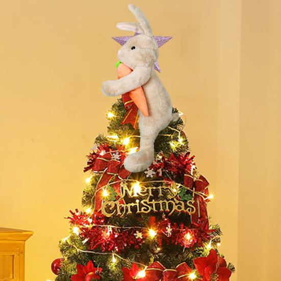 Плюшевая фигурка кролика, стоящая, Пасхальное украшение с морковкой в руке, Мягкие розовые уши, Верхушка для елки, Праздничное украшение для дома, Внутренний подарочный реквизит