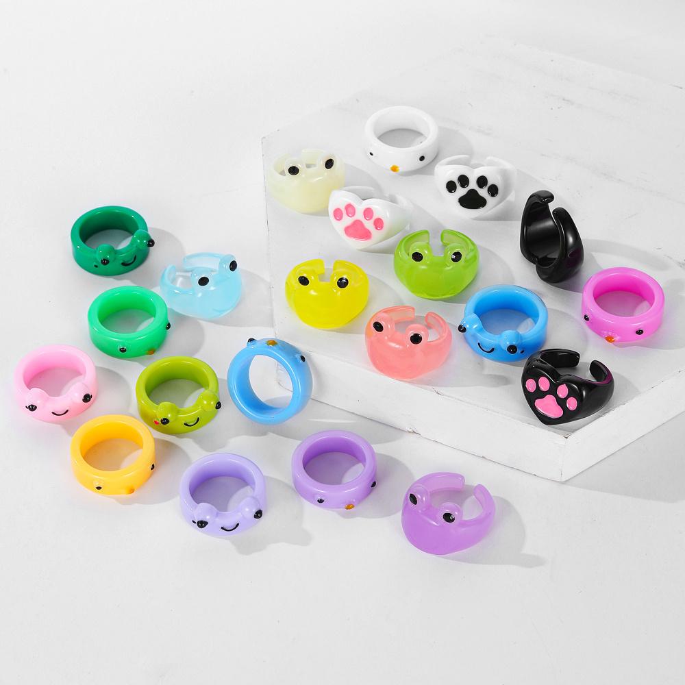 Модные милые разноцветные кольца из смолы для женщин, эффектные ювелирные аксессуары с лягушкой, птицей и животными