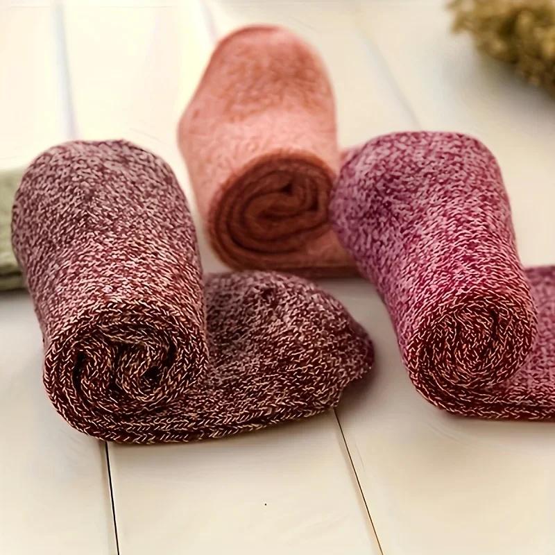 5 пар женских носков средней длины, теплые и в этническом стиле, толстые, подходят для осени и зимы