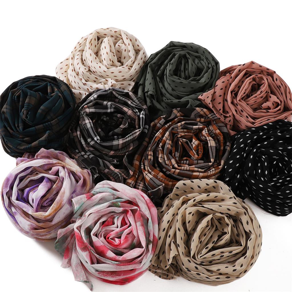 Модный клетчатый шифоновый шарф, мусульманский женский шифоновый хиджаб, исламские аксессуары, турецкая бандана, красивый шарф-шаль из Иу