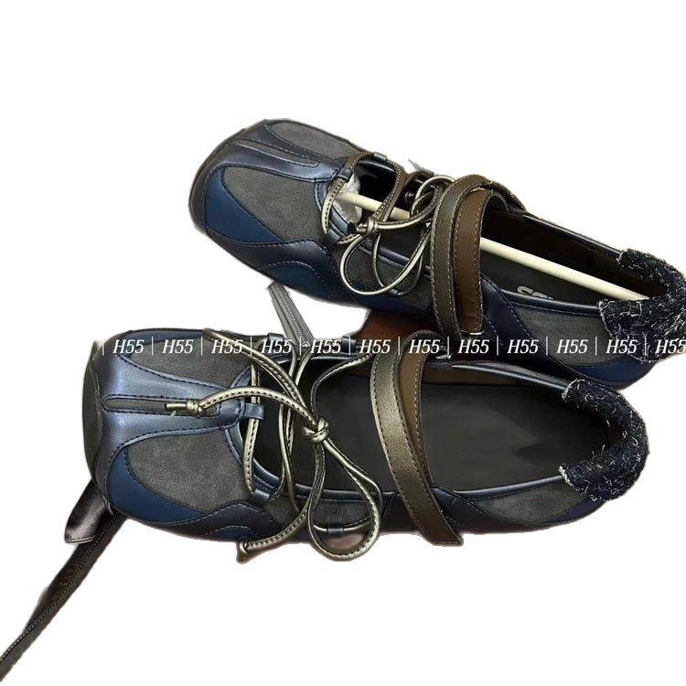 H55 The Same Dream Maker~ Rebellious Ballet Velcro Mary Jane Shoes Women's Splicing Leather Casual Versatile Single Shoes