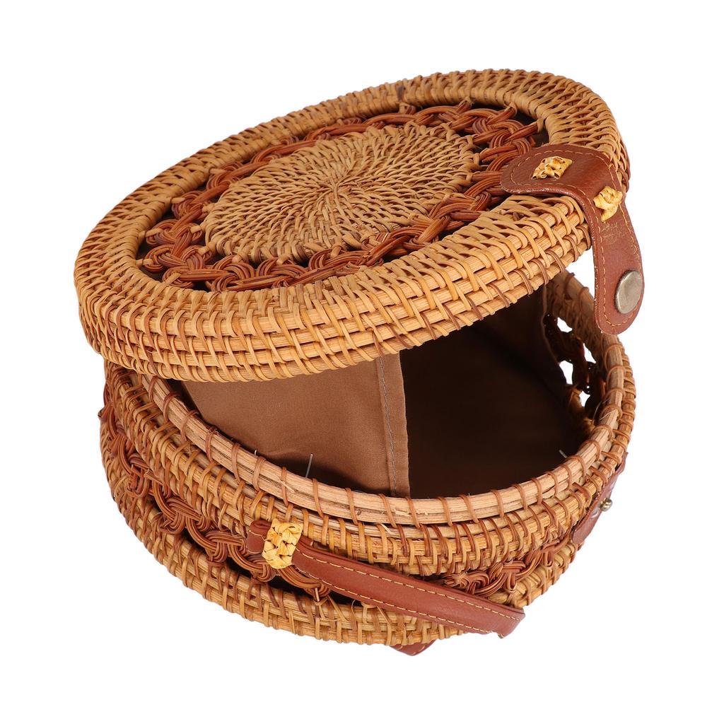 Rattan Hand Made Bag Round Stylish Women Handwoven Shoulder Bag for Beach Daily PartiesWhole Side