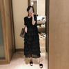 Summer Fat MM Women's Skirt Cake Loose Short Sleeve Chiffon Stylish Look Thin Black French Dress