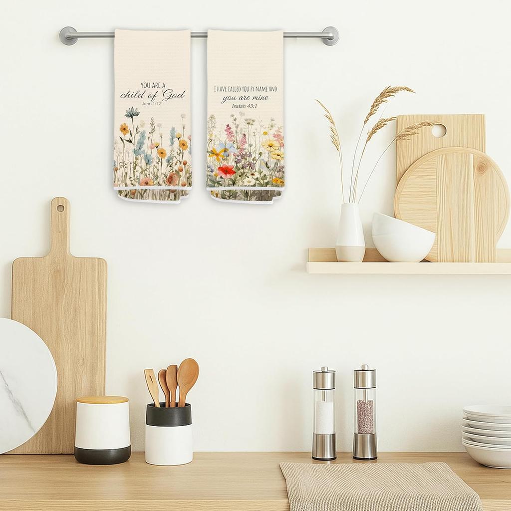 Vintage Floral Christian Kitchen Towels, Christian Gifts for Women, pirational Wildflower Bible Verse Decorative Hand Towels for Bathroom, Religious