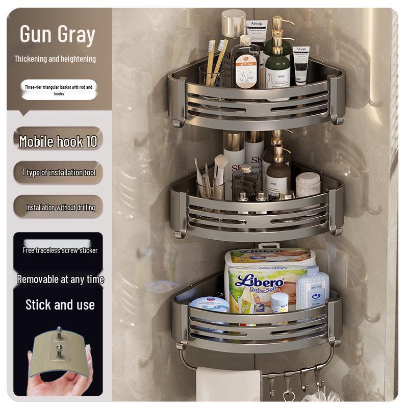 Gunmetal Punch-Free Space Aluminum Corner Bathroom Shelf