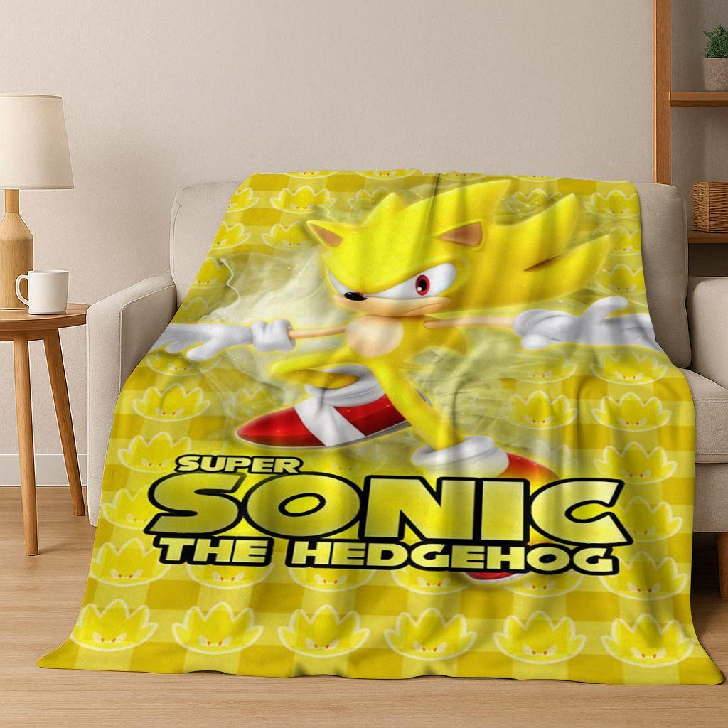Classic S-Sonic Cartoon Game Flannel Blanket Soft Warm Throw Blanket for Bed Bedroom Living Room Travel Picnic Office Gift Kids