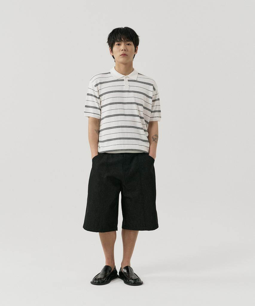 GNOK Striped Henley Neck Short Sleeve Knit [4 Colors]