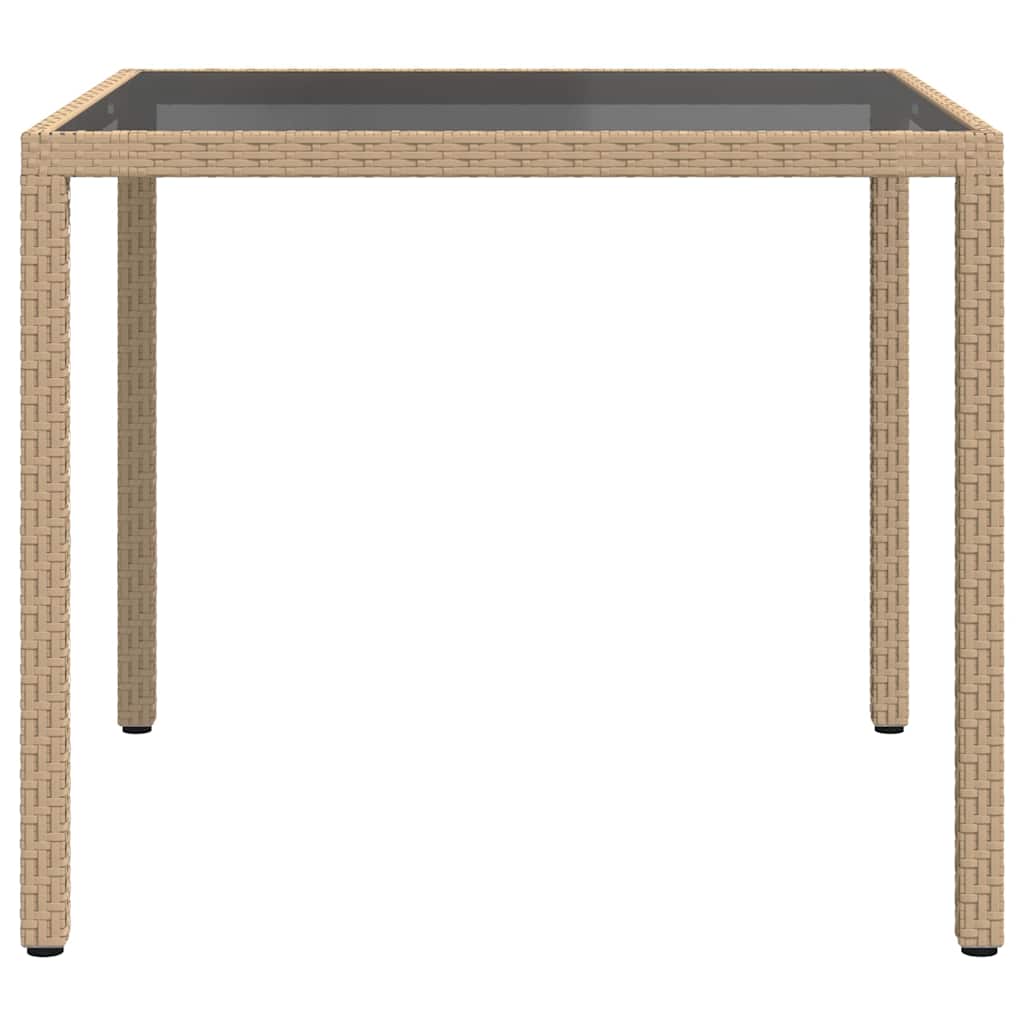 vidaXL Gartentisch 90x90x75 cm Gehärtetes Glas Poly Rattan Beige