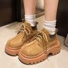 Retro Thick-soled Heightening Martin Boots for Women's 2025 Autumn New Fashionable Maillard Slim Short Boots Lace-up Rhubarb Boots