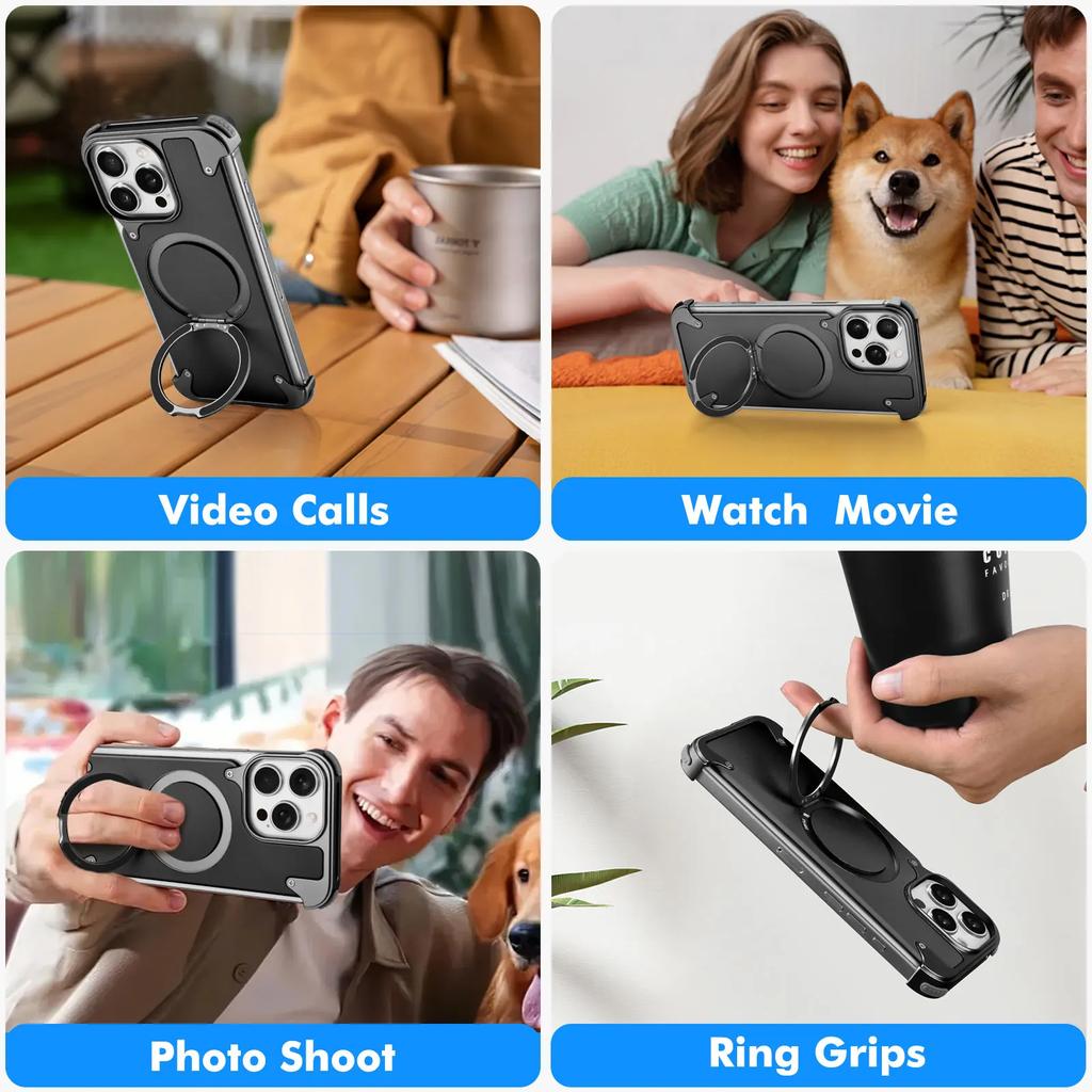 Магнитный кожаный чехол Oatsbasf для iPhone 16 15 Pro Max с вращающимся на 360° кольцом-подставкой, премиальный, роскошный, противоударный, тонкий чехол